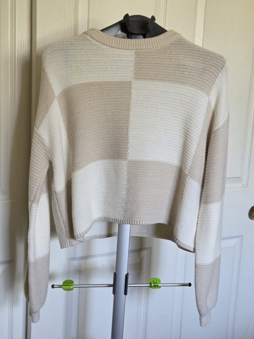 Scandi-Style Tan/Cream Checkerboard Oversized Sweater